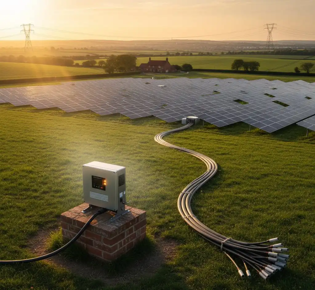 Solar inverter mounted on a garage wall