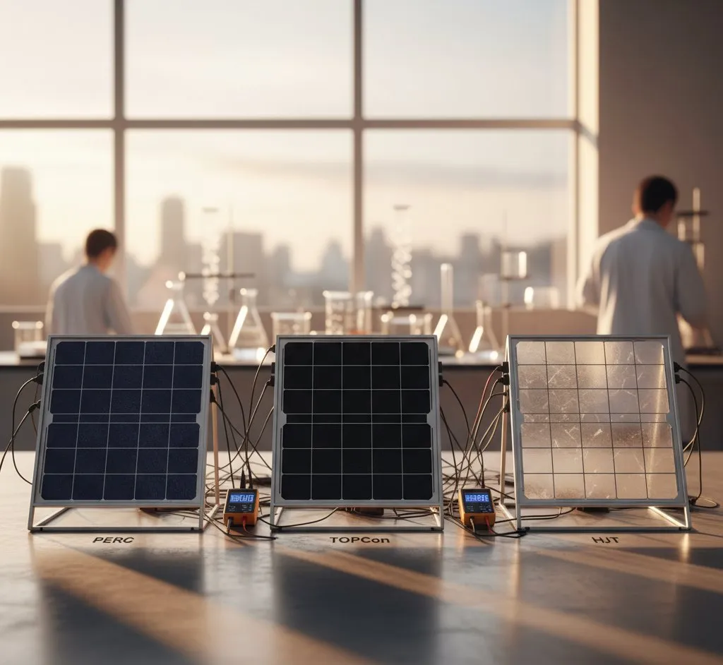 Close-up comparison of solar cell technologies