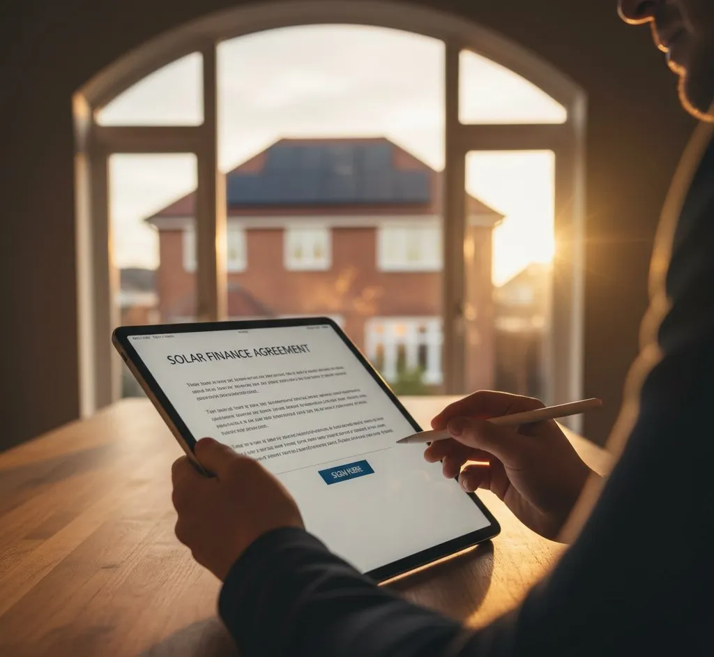 Solar panels on a house roof representing a financial investment in renewable energy